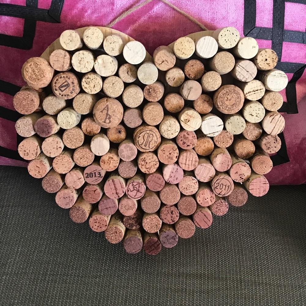 Ombre cork heart decoration on wood backing